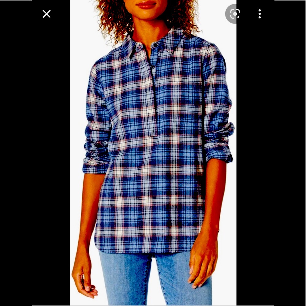 GOOD THREADS FLANNEL TOP WOMEN’S SIZE XL BLEU, SALMON, WHITE Pop over